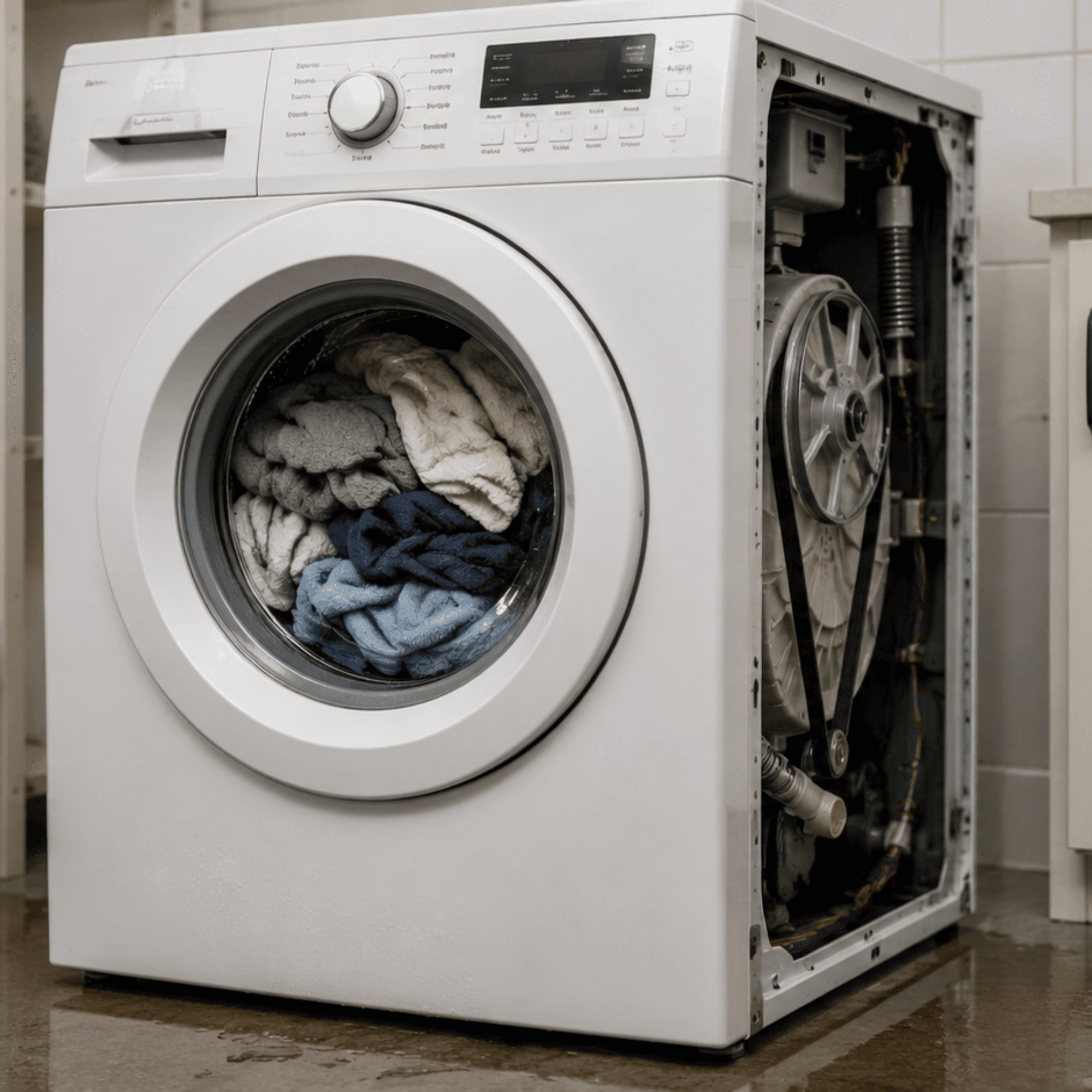 Technician inspecting washing machine spin mechanism
